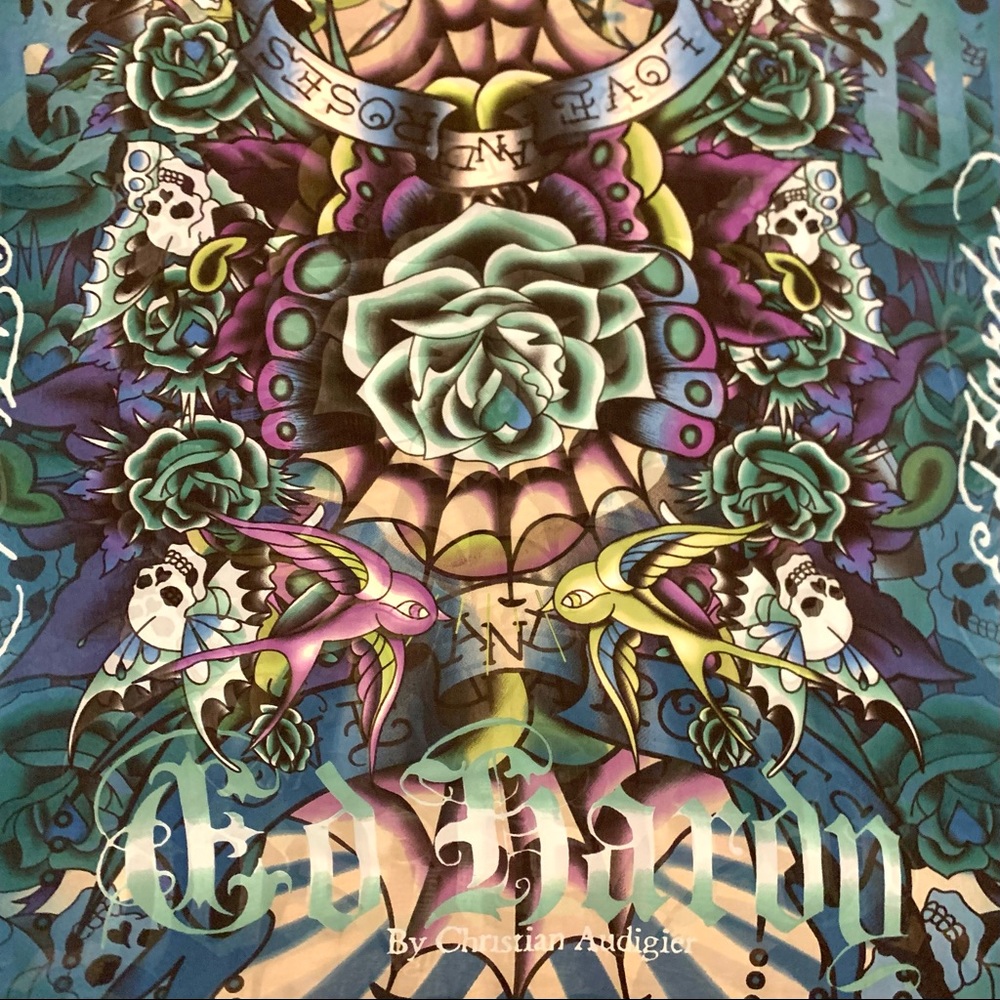 Ed Hardy by Christian Audigier Scarf: butterflies, skulls, spiderwebs, birds